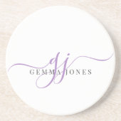 Dessous De Verre En Grès Initiales de script de lavande Monogramme minimali (Devant)