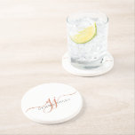 Dessous De Verre En Grès Initiales de script en terre cuite Monogramme mini<br><div class="desc">Un script chic et moderne en terre cuite avec des initiales monogramme,  avec un script dramatique initial avec des swashes et votre nom complet dans un type serif moderne, </div>