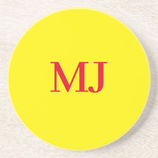 Dessous De Verre En Grès Initiales en monogramme jaune simple et tendance (Devant)