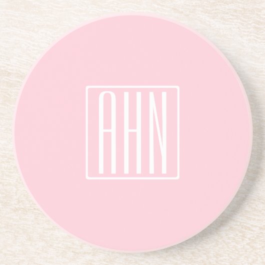 Dessous De Verre En Grès Initiales Monogramme | Blanc Sur Rose Clair (Devant)