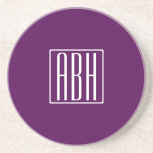 Dessous De Verre En Grès Initiales Monogramme Blanc Sur Violet Foncé