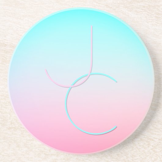Dessous De Verre En Grès Initiales superposées Modernes 2 | Turquoise Rose (Devant)