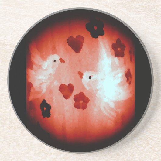 Dessous De Verre En Grès Inséparables de White Doves Red Hearts (Devant)