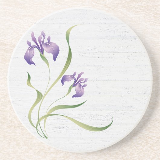 Dessous De Verre En Grès Iris Violet Sur Bois (Devant)