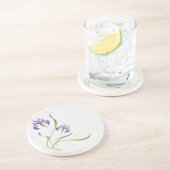 Dessous De Verre En Grès Iris Violet Sur Bois (Côté)