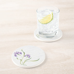 Dessous De Verre En Grès Iris Violet Sur Bois