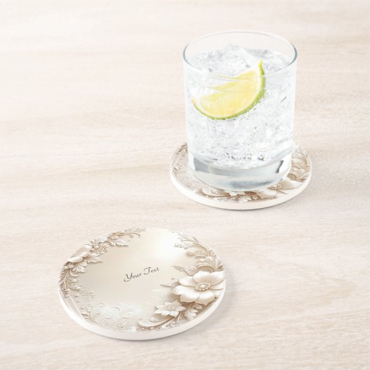 Dessous De Verre En Grès Ivory Flowers Sandstone Coaster (Côté)