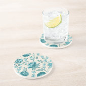 Dessous De Verre En Grès Jacobean Floral Lg Motif Teals sur Crème (Côté)