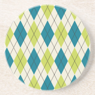 Dessous De Verre En Grès Jacquard Bleu Et Vert