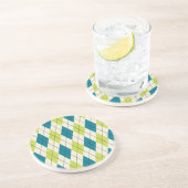 Dessous De Verre En Grès Jacquard Bleu Et Vert (Côté)