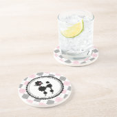 Dessous De Verre En Grès Jacquard noir de caniche/rose et de gris (Côté)