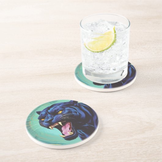 Dessous De Verre En Grès Jaguar - Panthère noire (Côté)