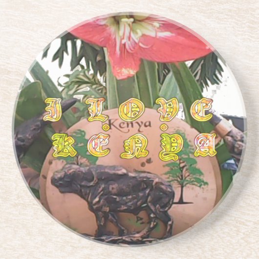 Dessous De Verre En Grès J'aime (Cœur) Kenya Patch/Impression de Buffle (Devant)