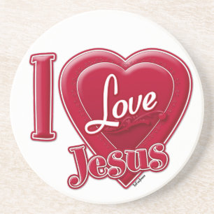 Dessous De Verre En Grès J'aime Jésus Coeur Rouge