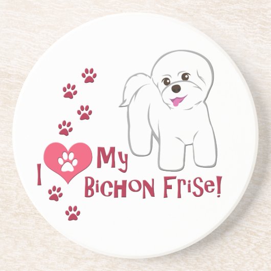 Dessous De Verre En Grès J'Aime Mon Bichon Frise ! (Devant)