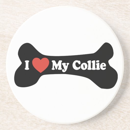 Dessous De Verre En Grès J'aime mon colley - os de chien (Devant)