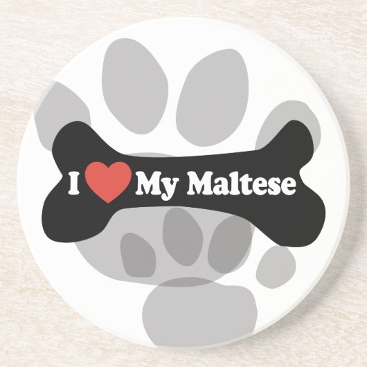 Dessous De Verre En Grès J'aime mon maltais - os de chien (Devant)
