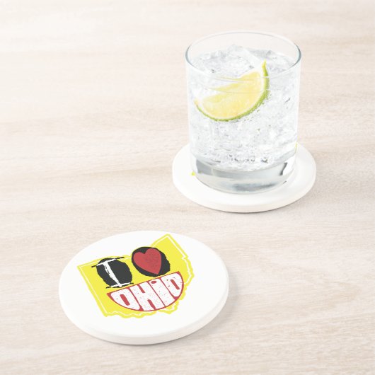 Dessous De Verre En Grès J'Aime Ohio Sourire Un Visage Heureux (Côté)