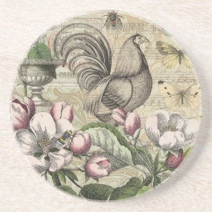 Dessous De Verre En Grès Jardin de Coq Vintage Art Collage : Campagne Franç