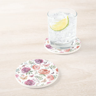 Dessous De Verre En Grès Jardin de papillons botanique floral aquarelle