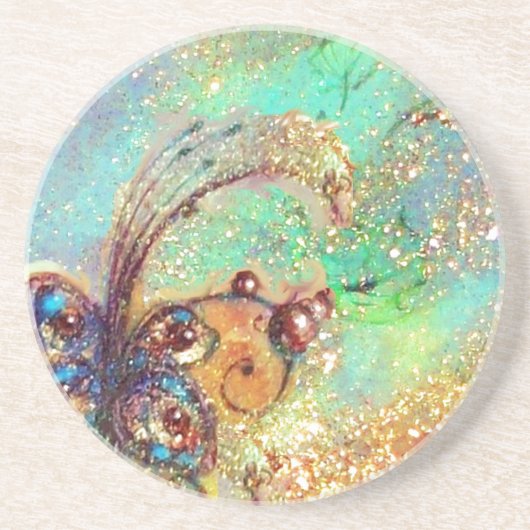 Dessous De Verre En Grès JARDIN DES OMBRES PERDUES - BUTTERFLY bleu PLANTE (Devant)