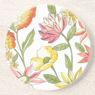 Dessous De Verre En Grès Jardin fleuri avec Arrière - plan blanc