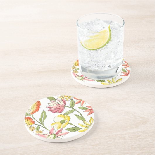 Dessous De Verre En Grès Jardin fleuri avec Arrière - plan blanc (Côté)