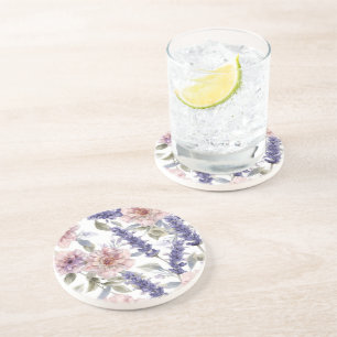 Dessous De Verre En Grès Jardin floral aquarelle pivoine lavande 