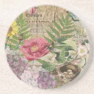 Dessous De Verre En Grès Jardin Floral de Nid d'Oiseau Papillon Art