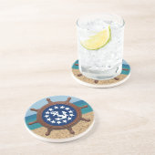 Dessous De Verre En Grès Jauge du navire Yacht Drapeau Sand Ocean Sky (Côté)