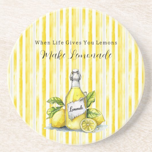 Dessous De Verre En Grès Jaune Citron Rayures Blanches (Devant)