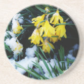 Dessous De Verre En Grès Jaune Daffodils fleurs dans la neige (Devant)