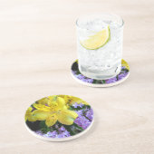 Dessous De Verre En Grès Jaune et Fleurs Lilac Violettes (Côté)