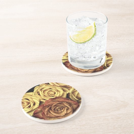 Dessous De Verre En Grès jaune et rouge rose (Côté)