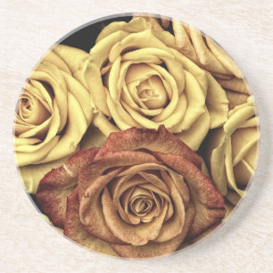 Dessous De Verre En Grès jaune et rouge Roses