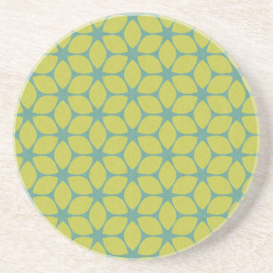 Dessous De Verre En Grès Jaune/fleur géométrique turquoise