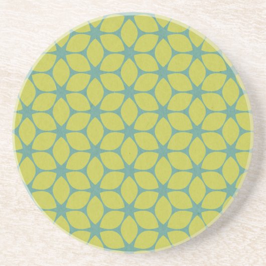 Dessous De Verre En Grès Jaune/fleur géométrique turquoise (Devant)