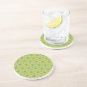 Dessous De Verre En Grès Jaune/fleur géométrique turquoise (Côté)