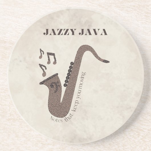 Dessous De Verre En Grès Jazzy Java-Grains de Café-Saxophone- (Devant)