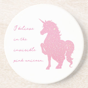 Dessous De Verre En Grès Je crois en la licorne rose invisible.