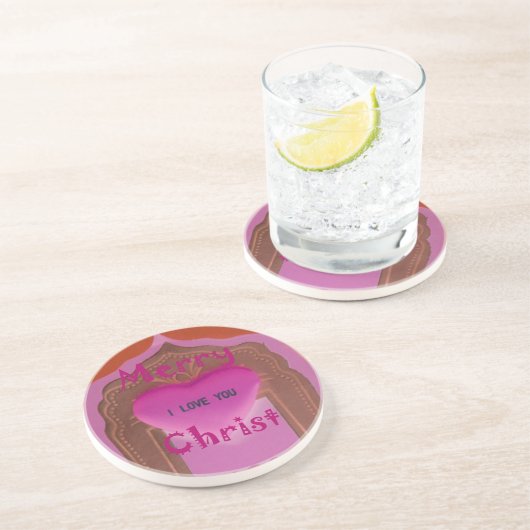 Dessous De Verre En Grès Je t'aime Joyeux Coeur de Noël (Côté)