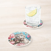 Dessous De Verre En Grès Jeu De Léopard Des Neiges Et Pies Roses (Côté)