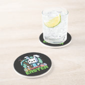 Dessous De Verre En Grès Jeu de pixels de lapin de Pâques heureux  (Côté)