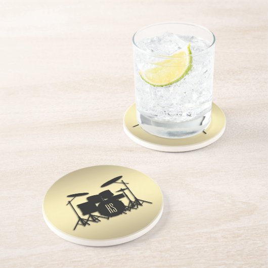 Dessous De Verre En Grès Jeu de tambour monogramme or (Côté)