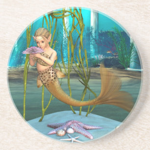 Dessous De Verre En Grès Jeune sirène Fantastique sous-marine pour enfants