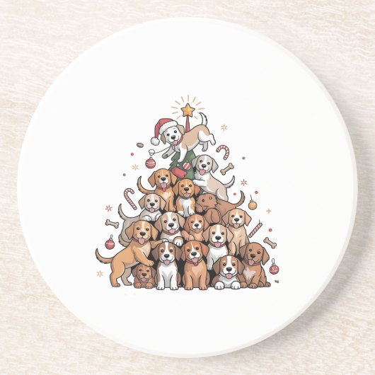 Dessous De Verre En Grès Joli chien d'arbre de Noël de Noël (Devant)