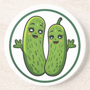 Dessous De Verre En Grès Joli Couple de Cornichons Drôles et Kawaii