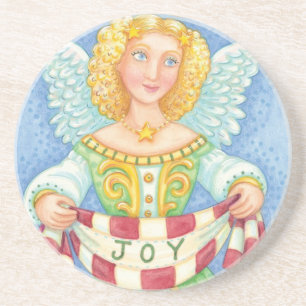 Dessous De Verre En Grès Joli dessin de Noël Angel Halo avec bannière Joie
