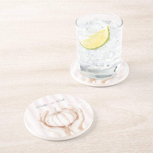 Dessous De Verre En Grès Joli en rose Citrouille dans les mains (Côté)