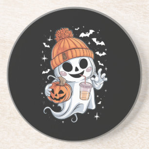 Dessous De Verre En Grès Joli Fantôme Buvant du Café Halloween Café Glacé